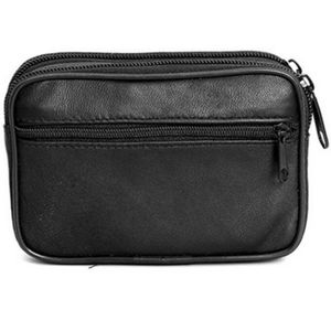 Mannen Lederen Mini Portemonnee Toevallige Waterdichte Multi-Zip Heuptas Faux Leather Key Case