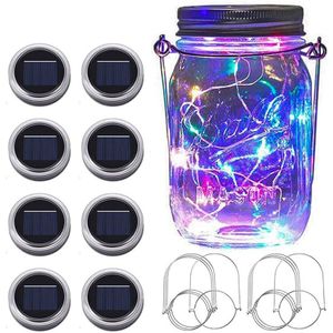 Solar Mason Jar Lichten, 8 Stuks 20 Led Fairy Tuin Pot Deksel String Lights Met Hangers (Geen Potten), starry Vuurvlieg Lights Kit Opknoping