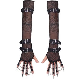 Devil Women Punk Elastic Spider Mesh Arm Sleeves Gloves Winter Personality Women Fingerless Long Gloves