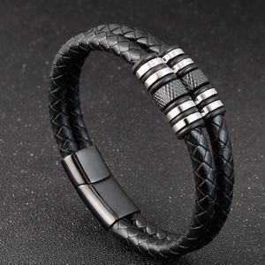 Rvs Accessoires Multi-layer Hip Hop Rock Stijl Zwarte Kleur Mannen Lederen Armband Jaar Cadeau
