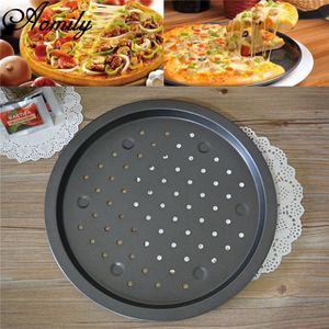 Aomily 14 &#39;&#39;/35 cm Ronde Anti-aanbak Pizza Pan Carbon Staal Pizza Stenen Oven Bakken Pannen Cake Pie Schotel Mold Lade Keuken Bakvormen