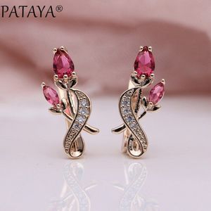 Pataya Rose Flower Earring Vrouwen Mode Originele Noble Leuke Sieraden 585 Rose Gold Water Cubic Zirkoon Dangle Oorbellen