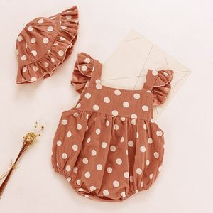 Een Stuk Jumpsuit Voor Baby Meisje Jongens; Ruches Print Bodysuit Outfit; Hoed; set Van Kleding Voor Kinderen 3-24 Maanden,