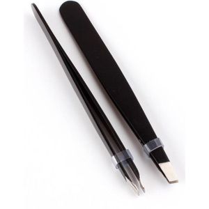 2Pcs Roestvrij Staal Wenkbrauw Pincet Set 9.6Cm Slant Tip Punt Tip Platte Tip Rose Rood Zwart Pincet Voor ontharing