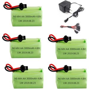 4.8 V 3000 Mah Batterij En Oplader Voor Rc Speelgoed Auto 'S Tanks Robots Boten Guns 4 * Aa 4.8 V 2400 Mah Oplaadbare Batterij