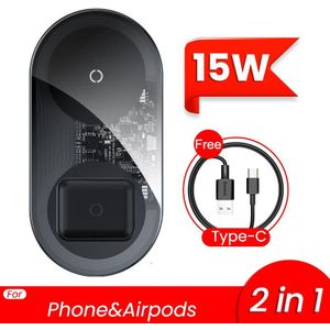 Baseus 2 In 1 Dual Qi Draadloze Oplader Voor Iphone 11 Pro Max X Airpods 15W Snelle Draadloze Opladen pad Inductie Wirless Lader