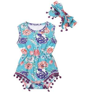 Baby Zomer Kleding Pasgeboren Baby Meisje Jongen Kwastje Bodysuits Hoofdband Ananas Outfit Mouwloze Bloemen 2Pc Jumpsuit