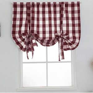 Plaid Print Korte Gordijn Met Gat, Verstelbare Vouwgordijnen Verduisterende Gordijnen Voor Woonkamer, Keuken