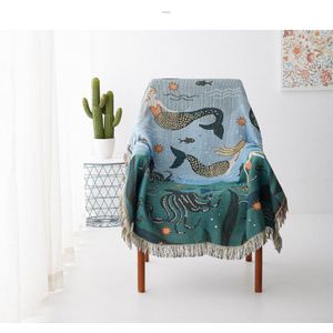 CANIRICA Gooi Deken Sofa Gooi Opknoping Wandtapijten Voor Slaapbank Met Kwastje Dekens Voor Bedden Nordic Home Decor Bohemen Mermaid