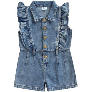 Kinderen Infant Kids Baby Meisjes Zomer Denim Jumpsuit Verstoorde Randen Mouwloze Revers Knop Sluiting Romper 1-6T