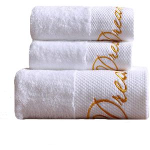 Luxe Katoen Wit 3Pcs Badhanddoek Set Wit Geborduurd Strand Handdoek Hotel Handdoek Sets