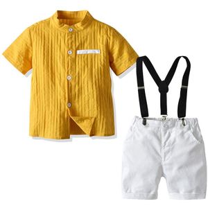 Peuter Kids Jongens Kleding Geel Coltrui Shirt + Witte Korte + Riem Jongen Casual Dress Zomer Kid Kleding Katoen