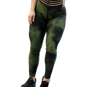 Trend Vrouwen Hoge Taille Casual Broek Tie-Dye Patroon Bubble Geweven Strakke sport Broek Running Wear