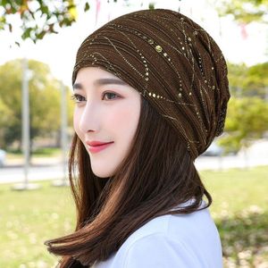 Vrouwen Zomer Kant Strass Ademend Zonnebrandcrème Zonnehoed Vrouwelijke Mode Lente Herfst Winddicht Warm Black Cap Hoofddoek K39