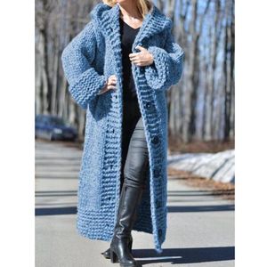 European And American Long Sweater Jacket Long Sleeve Cardigan Pockets Spliced Solid Loose Casual Knit Tops For Women