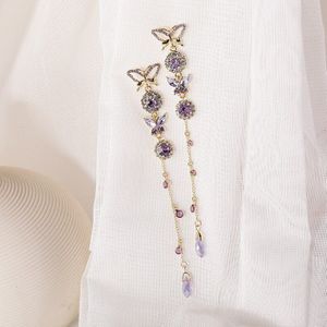 Vintage Crystal Paars Kwastje Vlinder Oorbellen Voor Vrouwen Overdrijven Mode-sieraden Pendientes