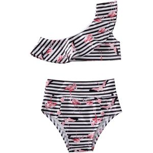 Pasgeboren Baby Meisjes Kid Flamingo Badmode Badpak Zwemmen Zomer Badpak Kleding Set Een Schouder Prinses Leuke Kostuum