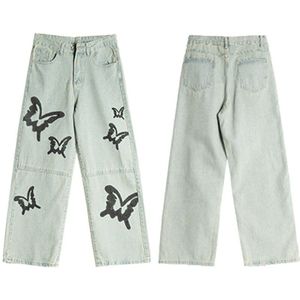 Heren Hip Hop Vlinder Gedrukt Denim Broek Toevallige Rechte Rits Jean Broek Unisex Lente Zomer Streetwear Jogger Jeans