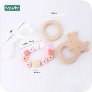 Bopoobo 1set Houten Herten Bijtring DIY Set Siliconen Kralen Mama Handen-op Baby BPA Gratis DIY armband Baby Speelgoed Bijtring