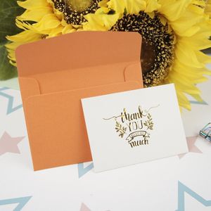 Multi-use 25 stks Mini dank u Kaart goud met oranje envelop Scrapbooking party uitnodigingskaarten wenskaarten
