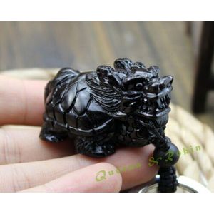 Zwart Hout Drie Dimensionale Hand Gesneden Chinese Draak Schildpad Hanger Sleutelhanger