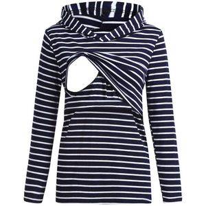 Lente Mode Voor Vrouwen Moederschap Verpleging Baby Gestreepte Print Hoodie Winter Lange Mouwen Borstvoeding Hooded Blouse