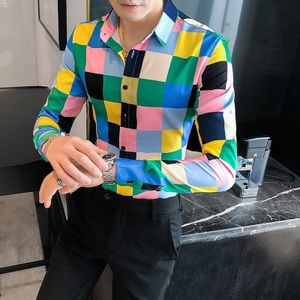 Koreaanse Slim Fit Mannen Plaid Shirt Tuxedo Mannen Kleding Lange Mouwen Mens Casual Shirts Slim Fit Streetwear Blouse homme
