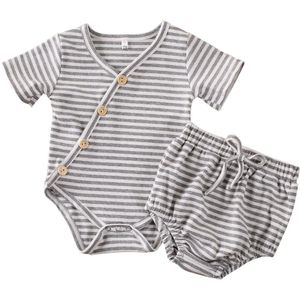 Baby Zomer Kleding Pasgeboren Baby Jongen Meisje 100% Katoen Outfits Kleding Set Gestreepte Geribbelde Romper Tops Shorts Broek Sunsuit