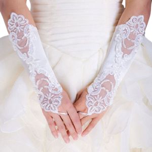 1 Paar Vrouwen Bruids Lange Handschoenen Vingerloze Kant Glitter Pailletten Effen Kleur Lengte Wanten Haak Vinger Wedding Party