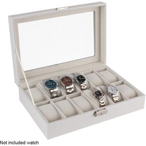 Display Grote Houten Stofdicht Organizer Home Horloge Doos Duurzaam Luxe Case Wit 12 Slots Opslag