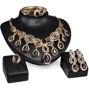 Oostenrijk Crystal Water Rood Zwart Groen Zirkoon Ketting Sieraden Sets Klassieke Goud Kleur Vrouwen Party