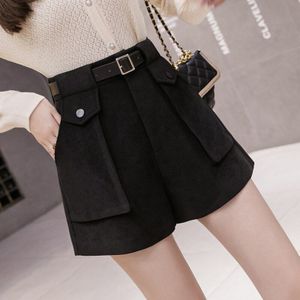 Vrouwen Shorts Ol Werkkleding Twee Zakken Vrouwelijke Toevallige Wollen Shorts Met Riem Vrouwen Shorts Solid Korte Broek