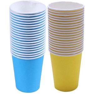 ! 40 Paper Cups (9Oz) - Plain Effen Kleuren Verjaardagsfeestje Servies Catering (Geel & Water Blauw)