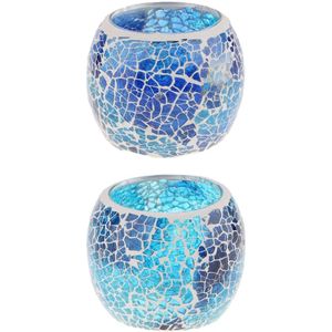 2 Stuks Blauw Mozaïek Glazen Kaarshouder Kom Theelichtje Votive Houder Voor Wedding Party Home Decor Verjaardag