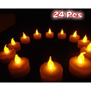 24 Flickering Candle Set Draait Op Batterijen Flikkert Kaars Battery Operated Waxinelicht Vlamloos Kaars Bruiloft Thee Licht