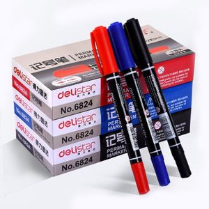 10 Stks/set Permanente Marker Pen Fijne Punt Waterdichte Inkt Dunne Nib Ruwe Zwart Blauw Rood 0.5Mm-1Mm dubbele Hoofd Kleur Marker Pennen