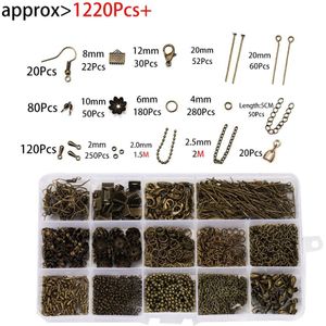 1220 Stks/set Oorbellen Haak Keten Open Jump Ring Headpins Diy Voor Ketting Bracelect Sieraden Maken Kits Vinden Benodigdheden Sets