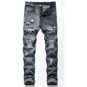 Herfst Winter Zwart Denim Jeans Mannen Gat Gebleekte Plus Size Geript Volledige Lengte Rechte Slanke Broek Mannelijke