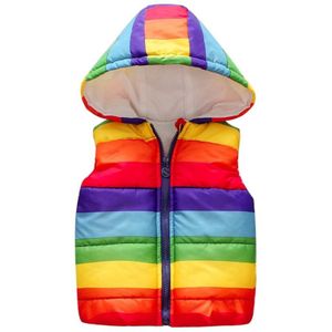 Casual Winter Regenboog Gestreepte Kinderkleding Jongen Vesten Jas Mode Meisje Hooded Vest Baby Jongens Vest Jassen