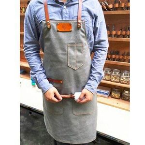 Schort Denim Cowboy Met Pocket Uniform Unisex Schorten voor Vrouw Mannen Keuken Chef Koken overgooier Afneembare print logo
