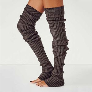 Womens Winter Warm Haak Knit Beenwarmers Casual Stijl Effen Kleur Footless Dij Hoge Sokken Stapel Sokken Zwart/Bruin