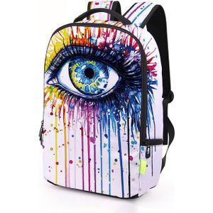 DIOMO Creatieve Tiener Trend 3D Splash Inkt Graffiti Kleurrijke Eye Rugzak voor Mannen School Rugzak voor Jongen en Meisje Kinderen