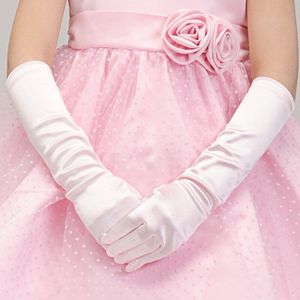 Roze Prinses Dress-Up Handschoenen Glanzende Zijdeachtige Satijnen Bloem Meisje Lange Handschoenen voor Kostuum Party Wedding Formele Pageant ST308