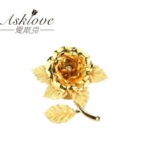 Leuke Dames Corsage Goud Rose Corsage Broche Goudfolie Rose Bloem Broche Voor Vrouwen Broshce Bladgoud Badges Kleding Decoratie