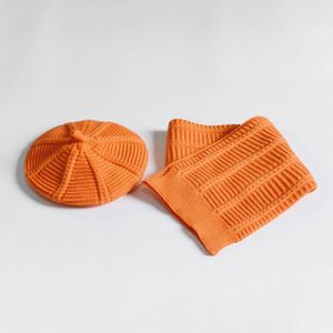 2-8years Meisjes Gebreide Muts Sjaal 2pc Set Kids Baret Boina Bufanda Oranje Geel Rood Groen Grijs