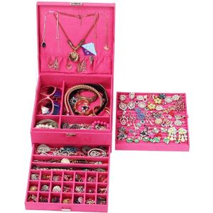 Stijl Luxe Sieraden Dozen 3 Lagen Met Slot Grote Ruimte Organizer Voor Ring En Ketting Fluwelen Sieraden Houder 4 kleur