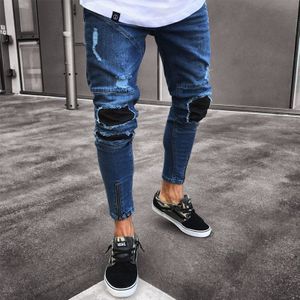 Mode mannen Ripped Skinny Biker Jeans Vernietigd verzwakte Slim Fit Denim Broek Stijlvolle mannen Gat Denim Pant S-2XL