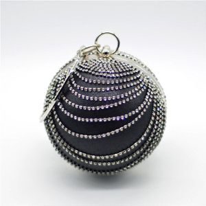 Sliver Diamonds Rhinestone Round Ball Evening Bags for Women Mini Tassels Clutch Ladies Ring Handbag Clutches