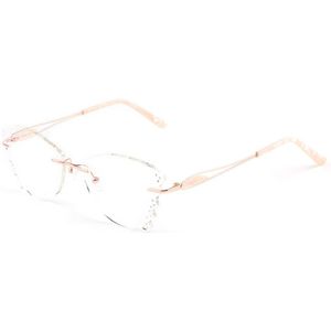 Vlinder Vrouwelijke Bril Titanium Grijs Rood Lens Diamond Getrimd Randloze Brilmonturen Vrouwen Zonnebril Tint Lenzen