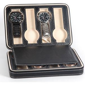 Black Brown Watch Display Box Leather Watch Organizer Storage Box Collection Case Zippere for Jewelry Watch 2/4/8 Grids